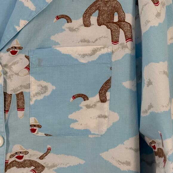 Nick & Nora Ruffle Sock Monkey Pajamas Set Women's Sz XL Blue Clouds 100% Cotton - Picture 9 of 12